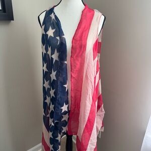 American‎ Flag Sheer Open Front Vest Patriotic Red White Blue Stars